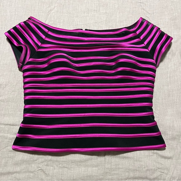JS Collections sheer purple and black striped corset top size 12 boat neck party - Picture 2 of 6